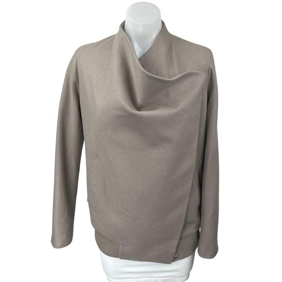 Allsaints Women's Tan Wool Draped Long Sleeve Snap Button Basic Coat Jacket Sz 2 - Picture 1 of 5